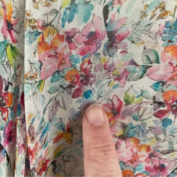 Lavender Brown Silk Floral Sheer Top Flutter Bell Sleeve Pastel Size Medium - Picture 10 of 10